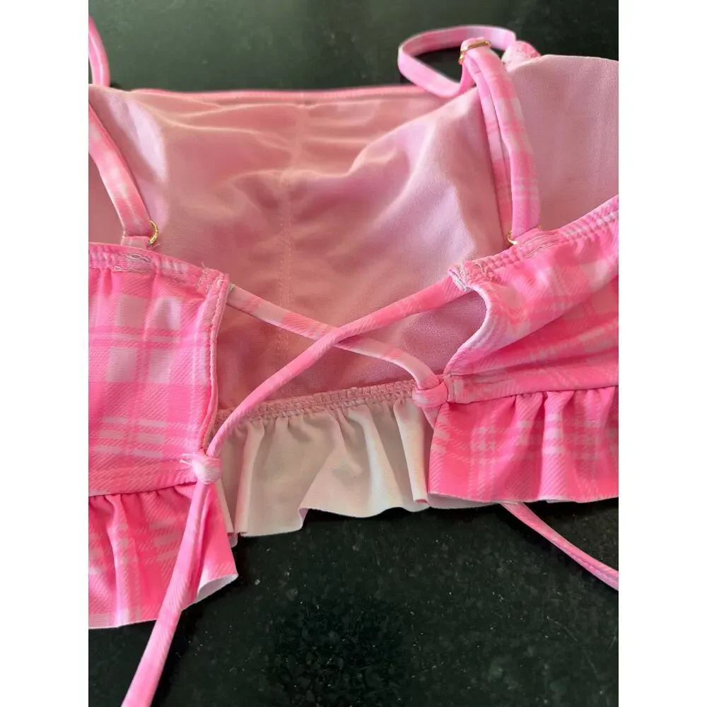 NWT Celebrity Pink Swim   Pink Gingham Adj bikini top XL 15/17